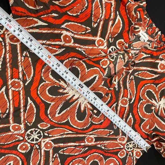 ~Rare The Odells Med Boho Top Vneck Tie Ruffle Short Balloon Sleeve Brown Rust - Picture 6 of 16